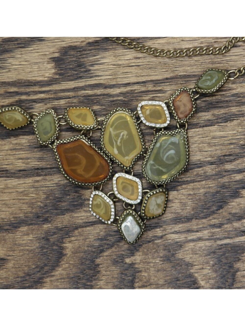 NWT Mcys Mosaic Triangle Pendant Necklace Gold / Green / Brown / Yellow 20" + 3" - Picture 3 of 4